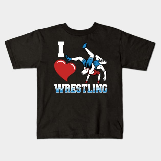 I heart wrestling - Amateur Wrestling Kids T-Shirt by Gold Wings Tees